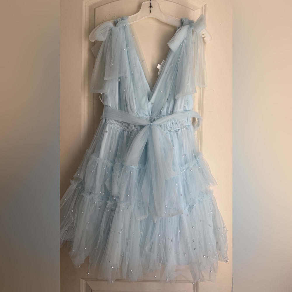 Mable pearl embellished  tulle Light Blue Formal middidress L fairycore coquette